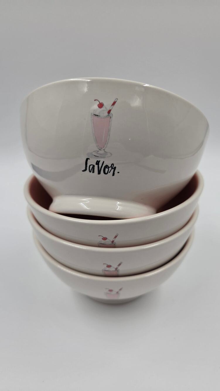 Rae Dunn Artisan by Magenta Pink and White Savor Ice Cream Bowls